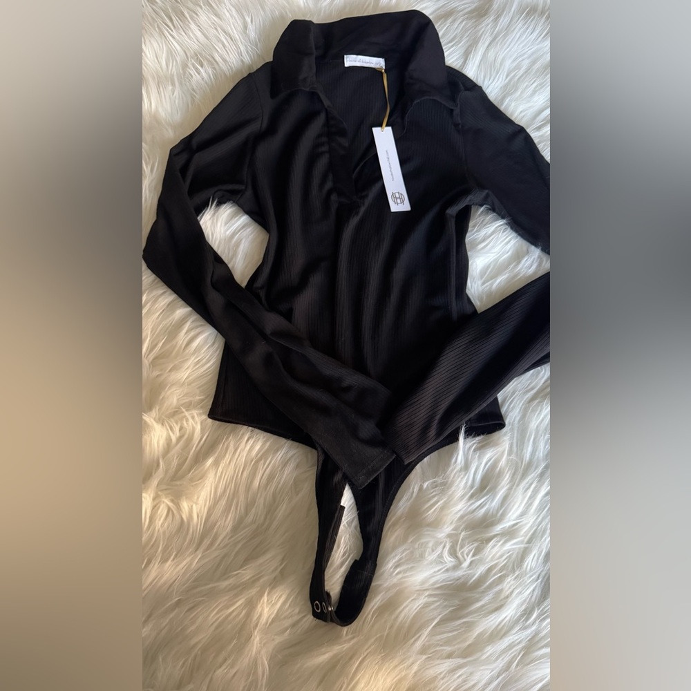 House of Harlow 1960 Black Ribbed Bodysuit Sz. M